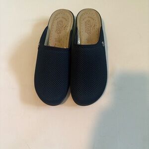 navy Blue slip on mules. Anatomical, anti shock cushioned